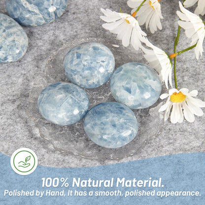 Celestite Palm Stone-2 Pc Celestite Pocket Energy Stones, Smooth Healing Crystal Worry Stone