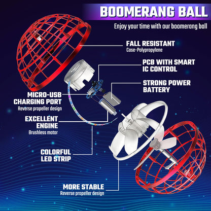 Sosuy 2026 Flying Orb Ball for Kids, Magical Hover Cosmic Boomerang Space Floating Mini Hand Rotating Drone Stocking Stuffer Xmas Toys for Boys Girls Teen Age 6 7 8 9 10+ Red