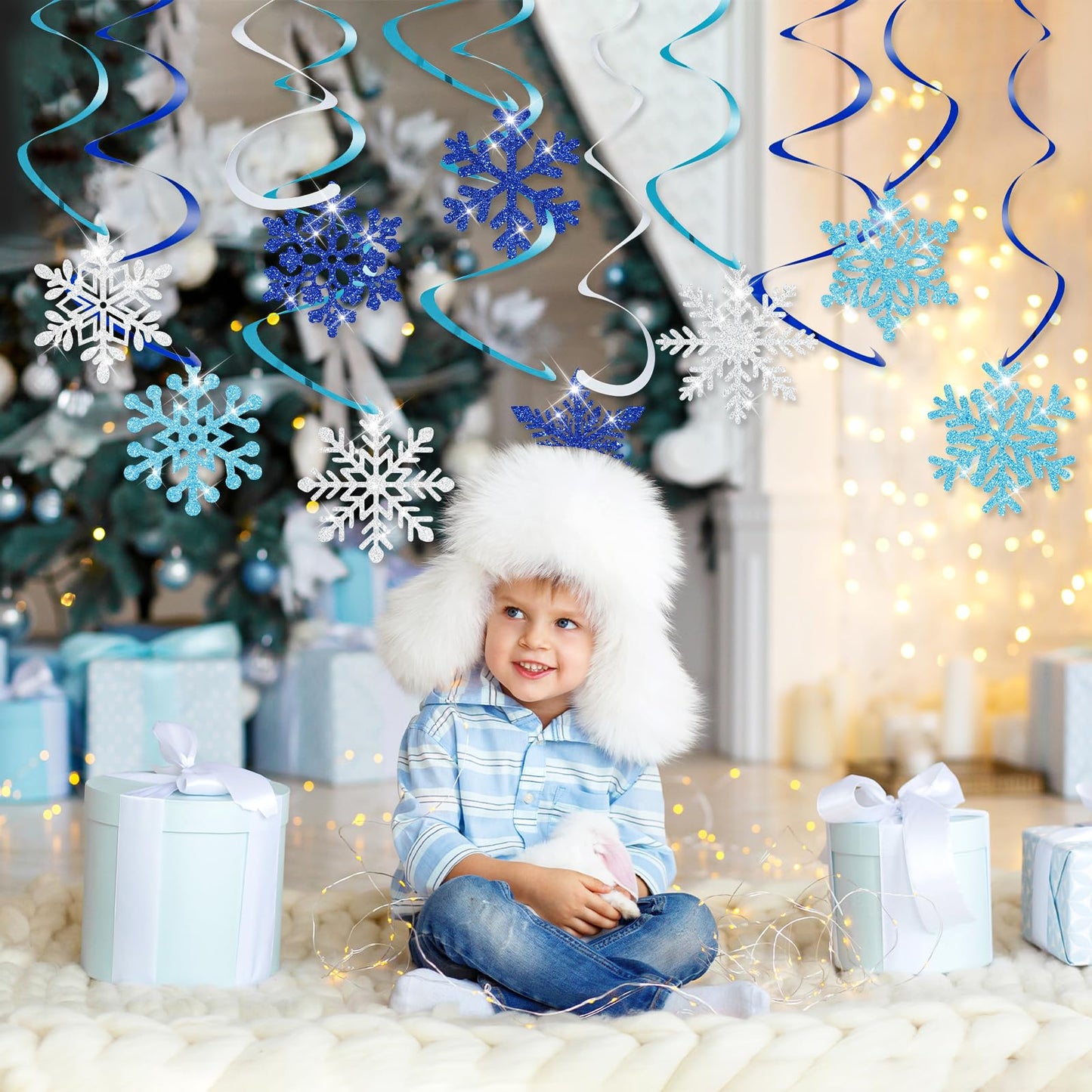 30Pcs Winter Glitter Snowflake Hanging Swirl Decorations Winter Wonderland Decorations Christmas Snowflake Hanging Swirls Ceiling Streamers Baby Shower Hanging Decor Birthday Wedding Party Supplies