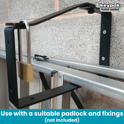 Keypak ST0555B 2 Pack Universal Lockable Wall Ladder Rack Brackets Secure Storage, Black, 170 x 235 x 30 mm