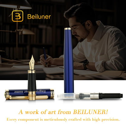 BEILUNER Blue Personalized Fountain Pen,Stunning Luxury Lacquer,24K Gilded Nib(Fine),Gorgeous 24K Gold Finish, Ink Converter,Fancy Gift for Men&Women-Elegant, Graduation,Nice Pens for Writing
