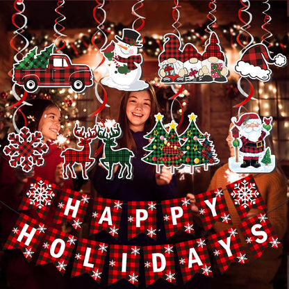 Happy Holidays Banner Buffalo Plaid Christmas Decorations Happy Holidays Decorations for Christmas Buffalo Plaid Decor