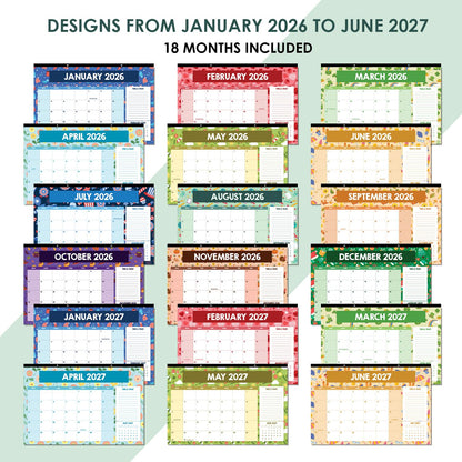 Large Desk Calendar 2026-2027, Teacher Desk Calendars, 18 Months (Jan 2026 - Jun 2027) with Holidays, Home Classroom, Office Decor, Teacher Must Haves, PVC Cover, Round Holes, Tear-off Calendar (Season Calendar)