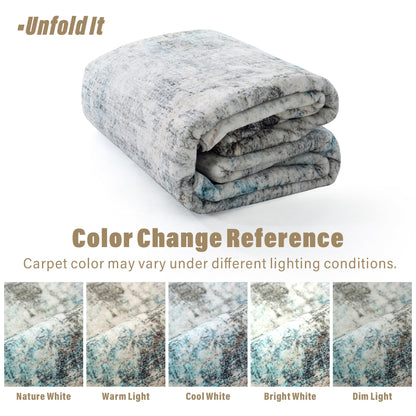 Carvapet 6x9 Large Rugs for Living Room Bedroom Kids Room, 6 x 9 Washable Teal Modern Abstract Low Pile Carpet with Rubber Backing, Foldable, Non Slip Thin Area Rug, Ultra Soft