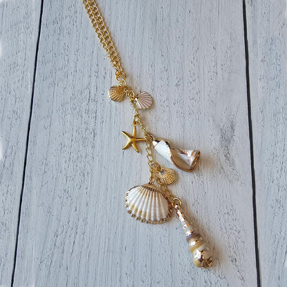 Sea Shells Car Decor,Cute Coastal Hanging Charm for Rear View Mirror, Boho Beach Themed Car Accessories,Hand-Made Starfish Conchas Aesthetic Ornament Pendant for Women