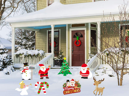 Christmas Outdoor Indoor Yard Signs Decorations -Xmas Holiday Winter Wonderland Yard Sign Outdoor Lawn Yard Decorations (Large 8 PCS)