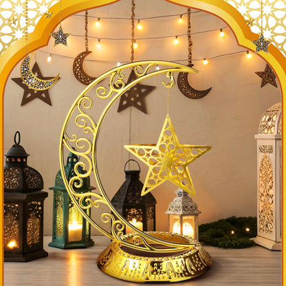 MorningRo Ramadan Decorations Plastic Eid Mubarak Table Decoration Moon Hollow Star Centerpiece Gold Ramadan Mubarak Ornament Kareem Table Signs for Home Decor Islamic Muslim Gifts