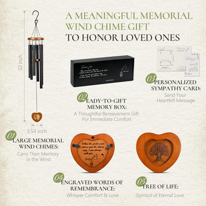 EXQUIVERA Wind Chimes for Loss of Loved One, Memorial Wind Chimes 32", Sympathy Wind Chimes in Memory, Deep Tone Outdoor Bereavement Condolence Gift for Mom Dad, Garden Decor