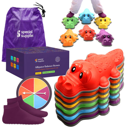 Special Supplies Stepping Stones for Kids - Indoor/Outdoor Play - Child Safe Rubber, Non-Slip Edging - Promotes Coordination, Balance, Strength- Set of 6 (Alligator)