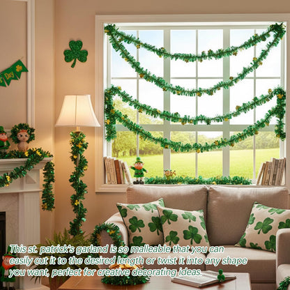 JFBNXB St Patricks Day Garland, St Patricks Day Decorations for Home and Party, 12 Meters Long Green Shamrock Festive Decor, St Patricks Day Party Supplies