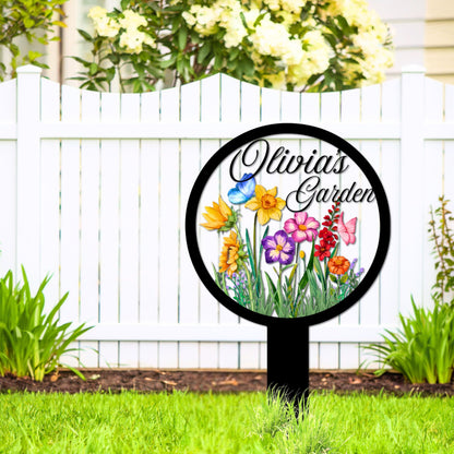Personalized Metal Garden Sign, Custom Spring Porch Decor with Flowers, Personalized Name Sign for Garden, Patio, Porch, Gardening Gift for Gardeners