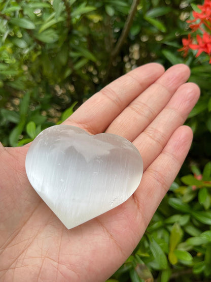Selenite Gemstone Hearts, Polished Selenite Puffy Hearts, Selenite Crystal Palm Stone, Selenite Healing Crystal Hearts (1 Heart)