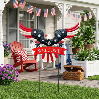 4th of July Decorations Outdoor,37" Americana Eagle Metal Decorative Garden Stakes for Memorial Day Independence Day Patriotic Garden Decor, Red White Blue 250th Anniversary Welcome Yard Signs