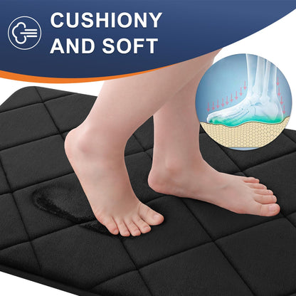 OLANLY Memory Foam Bath Mat 30x20, Ultra Soft and Absorbent Bathroom Rugs, Machine Washable, Comfortable Bath Carpet for Bathroom Floor, Tub and Shower, Black