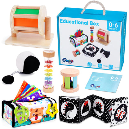KMTJT Montessori Toys for Babies 0-6 Months | Learning Educational Box Wooden Toys for Baby Infant Newborn Toys 0-6 Months | 1st First Birthday Gifts for 0 6 12 18 Months Boys Girls