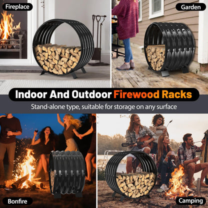 VAMFUTRE Round Metal Sheet Firewood Rack Indoor by Fireplace/Outdoor Beside Fire Pit-with Metal Legs,Rustproof,Durable & Stylish Firewood Holder (Circle, 24 Inches Diameter)