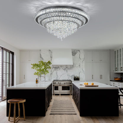 30 inch Crystal Flush Mount Black Chandelier, Modern Raindrop LED Ceiling Light, 3CCT Dimmable & Brightness Adjustable,Remote/APP ,Elegant Chandeliers for Bedroom Hallway Dinning Room Living Room