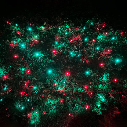 HISHINY LED Christmas Net Lights Outdoor, 5ftx5ft 100LED Green Wire, Connectable Bush Mesh Net Lights String for Halloween Christmas Party,Shrub,Yard,Tree（Red&Green）