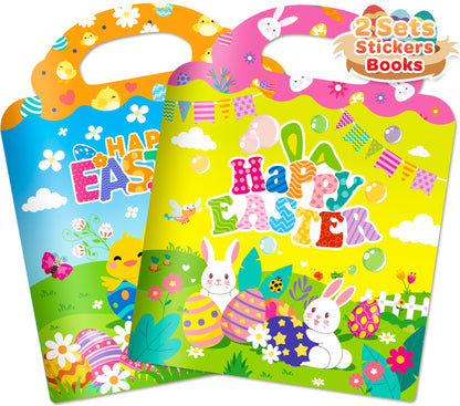 Officygnet 2 Sets Easter Reusable Sticker Books for Kids, Activity Books for Toddlers, Arts and Crafts Removable Jelly Stickers for Kids Ages 3-5, Easter Toys Gifts Basket Stuffers Essentials for Kid