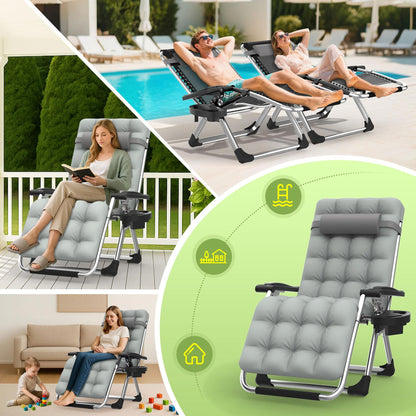 Suteck Zero Gravity Chair, Reclining Camping Lounge Chair w/Removable Cushion, Upgraded Lock and Cup Holder, Reclining Patio Chairs Folding Recliner for Indoor and Outdoor
