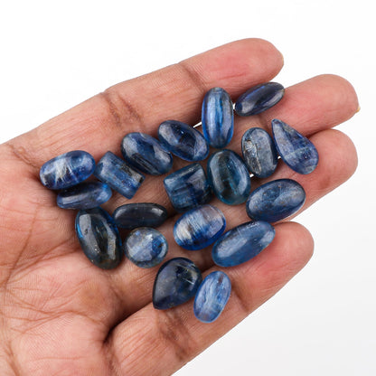 GEMKORA Natural Blue Kyanite Gemstones Cabochons for Jewelry Making | 8-10pcs | 10-15mm