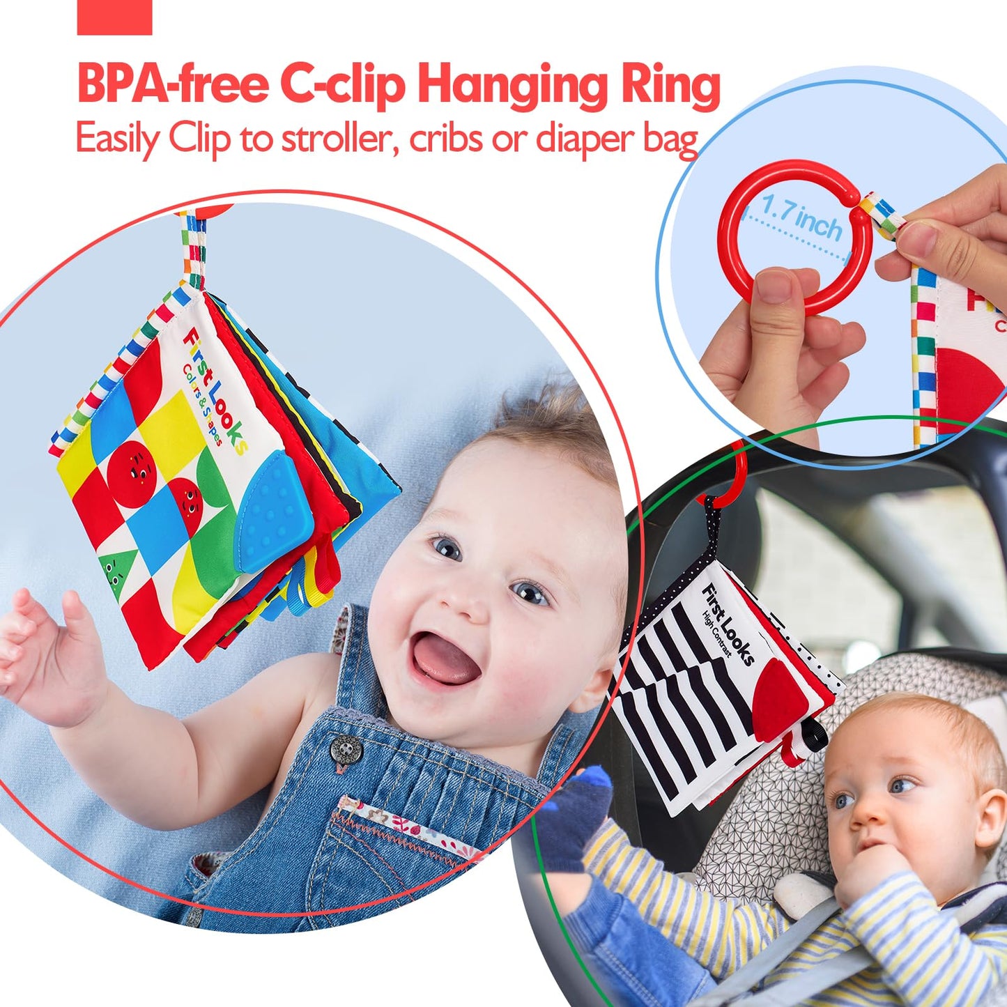 hahaland Baby Books 0-6 Months - 2PCS Infant Toys 0-6m Tummy Time Babies Toy Newborn Toys High Contrast Visual Development Sensory Book Baby Girl Boy Shower Birthday Easter Basket Stuffers