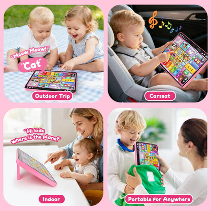 Trilingual Learning Toy Tablet with Music & Sound, Montessori Speech Therapy Toys for 1 Year Old Girl Boy Musical Baby Toy 12-18 Months Toddler Girl Toys Age 1-2 2-3 Birthday Gifts (Pink)