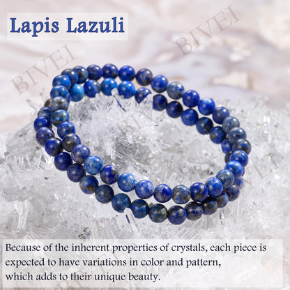 Bivei Lapis Lazuli - Inspiration - 6mm Beaded Bracelets for Women Handmade Semi Precious Natural Stone Stretch Elastic Jewelry for Women Yoga Protection Gifts Small