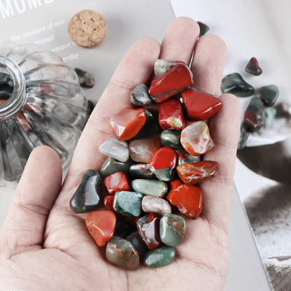 SMQ African Blood Stone Crystal Tumbled Chips Stone,Natural Gemstones Crushed Irregular Polished Healing Crystal Stones for Jewelry Making Home Flower Pot Fish Tank Decoration,1 lb