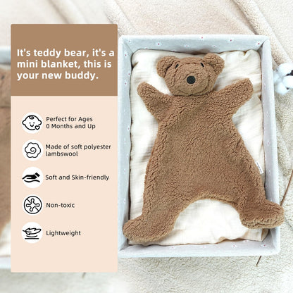 Lovey for Baby,Soft Baby Security Blanket,Snuggle Stuffed Animals Toy Baby Girl & Boy, Bear&Lamb Lovey Comforter Toy for Babies 0-12months,Baby Gifts for Infant and Toddler (Brown-Bear)