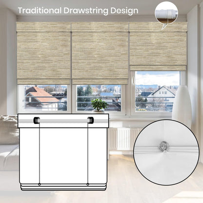 WEFFORT Motorized Roman Shades, Woven Woods Shades, Work with HomeKit/Alexa/Google Home, Cordless, Custom Size, Crocheting Kenaf