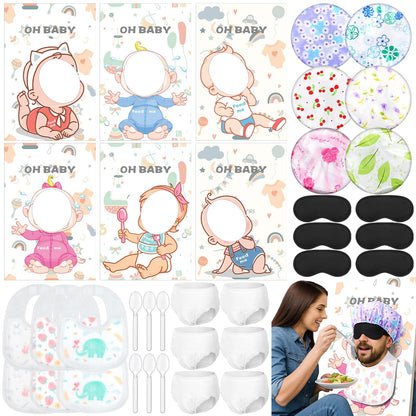Liitrsh 6 Sets Funny Blindfolds Baby Shower Games Feed Me Baby Shower Games Set Include Eye Mask Bib Spoon Diaper Cap Foam Board Gender Reveal Activities Play for Guests Gender Reveal Party Favor
