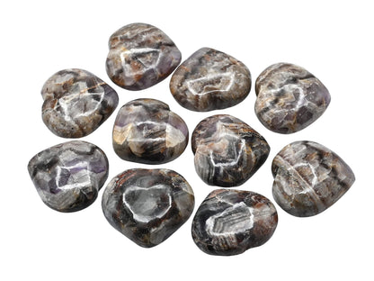Amazing Gemstone Amethyst Chevron Crystal Heart Palm Stone - Pocket Massage Worry Stone for Natural Body Chakra Balancing, Reiki Healing and Crystal Grid