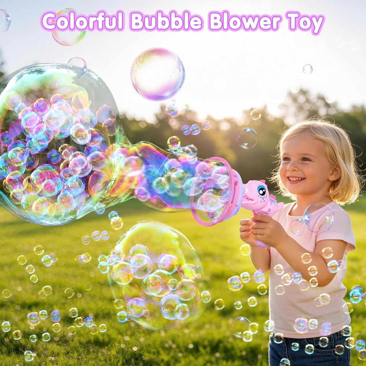 Dinosaur Bubble Gun for Kids - Bubble Machine with Bubble in Bubble, 1000+ Bubbles/Min Bubble Blower Toy, Toddler Outdoor Toys Birthday Easter for 3 4 5 6 7 8 Year Old Girls