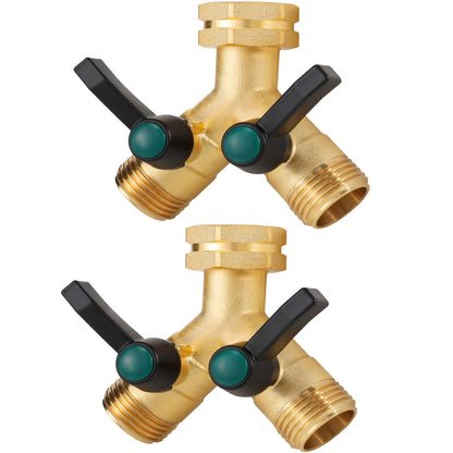 Garden Hose Splitter High Flow, Y - Distributor, Heavy Duty Solid Brass 3/4” GHT Inlet, Garden Faucet Diverter, Full Flow Outdoor Hose Adapter Connector (2 Pack)