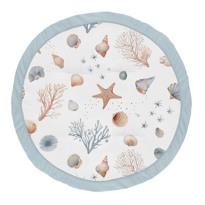 Sweet Jojo Designs Ocean Seashells Boy, Girl, Unisex/Gender Neutral Baby Play Mat Tummy Time Activity, Toddler Floor Infant Playmat - Nautical, Beach Theme, Watercolor, Starfish, Coastal, Aquatic, Sea