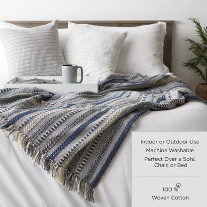 DII Braided Striped Decorative Throw Blanket, 50x60, Black