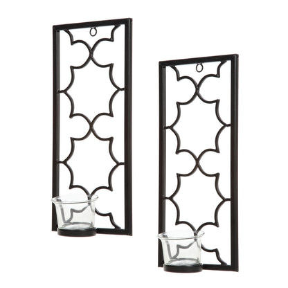 Hosley's Set of Two, 11" High Iron Tea Light LED Candle Wall Sconces, Black. Hand Made by Artisans. Ideal Gift for Wedding, Special Occasion, Spa, Aromatherapy, Meditation Setting. O3