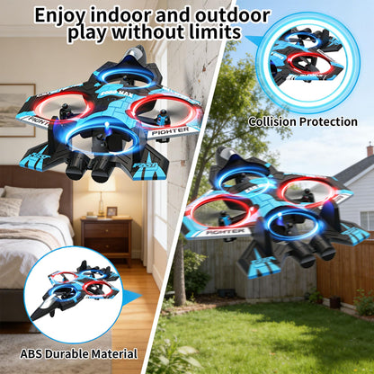 Hnvuxs Fighter Mini RC Airplane for Kids - Hand Launch Stunt Drone with Auto Hover, 3D Flips & Easy Joystick Control, 3 Speeds, Propeller Guards, Indoor Outdoor Toy Gift for Beginners