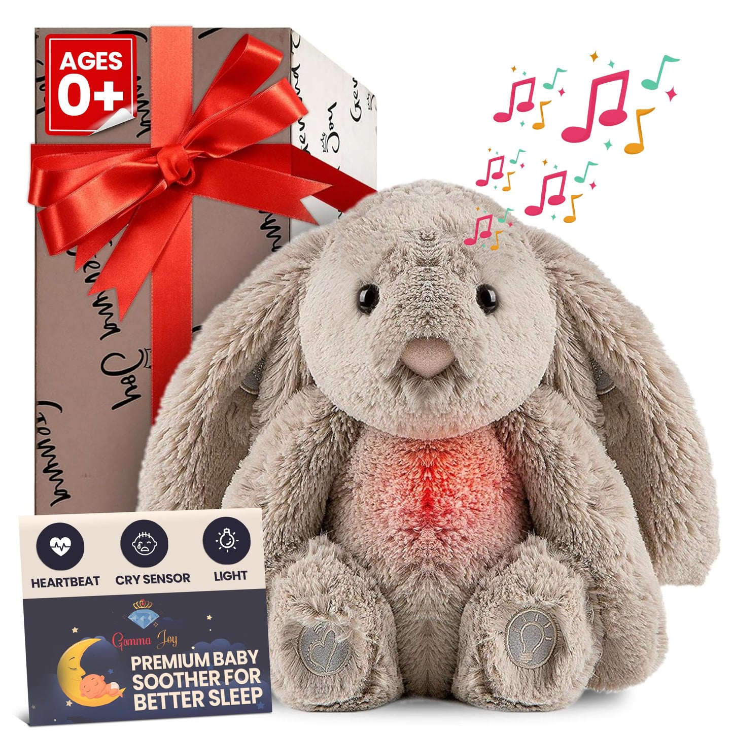 Gemma Joy Bedtime Baby Soothers & StickyOnes Sleep Patches - Cry Activated Heartbeat Bunny Plush Toy, Stuffed Animal with Calming Light & All-Natural, No Melatonin Bedtime Patches for Kids and Baby