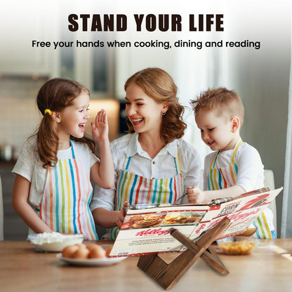 Cookbook Stand for Kitchen, Wooden Cookbook Holder, Recipe Book Holder for Kitchen Counter, Rustic Cook Book Holder Stand - Brown