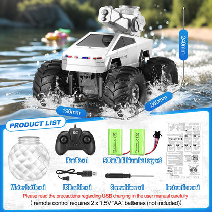 Fippy Amphibious Remote Control Car with Water Squirt, Waterproof Remote Control Truck, 1:16 RC Monster Truck, 4WD All-Terrain Off-Road Pickup RC Trucks Gift for Kids Boys