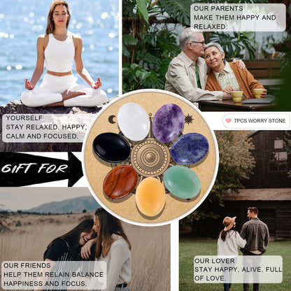 GolbalJew 7PCS Thumb Worry Stones for Anxiety Healing Crystals Sets, 7 Chakra Crystals and Healing Stones, Meditation Crystal Reiki Natural Relax Palm Stone for Anxiety Therapy Relief