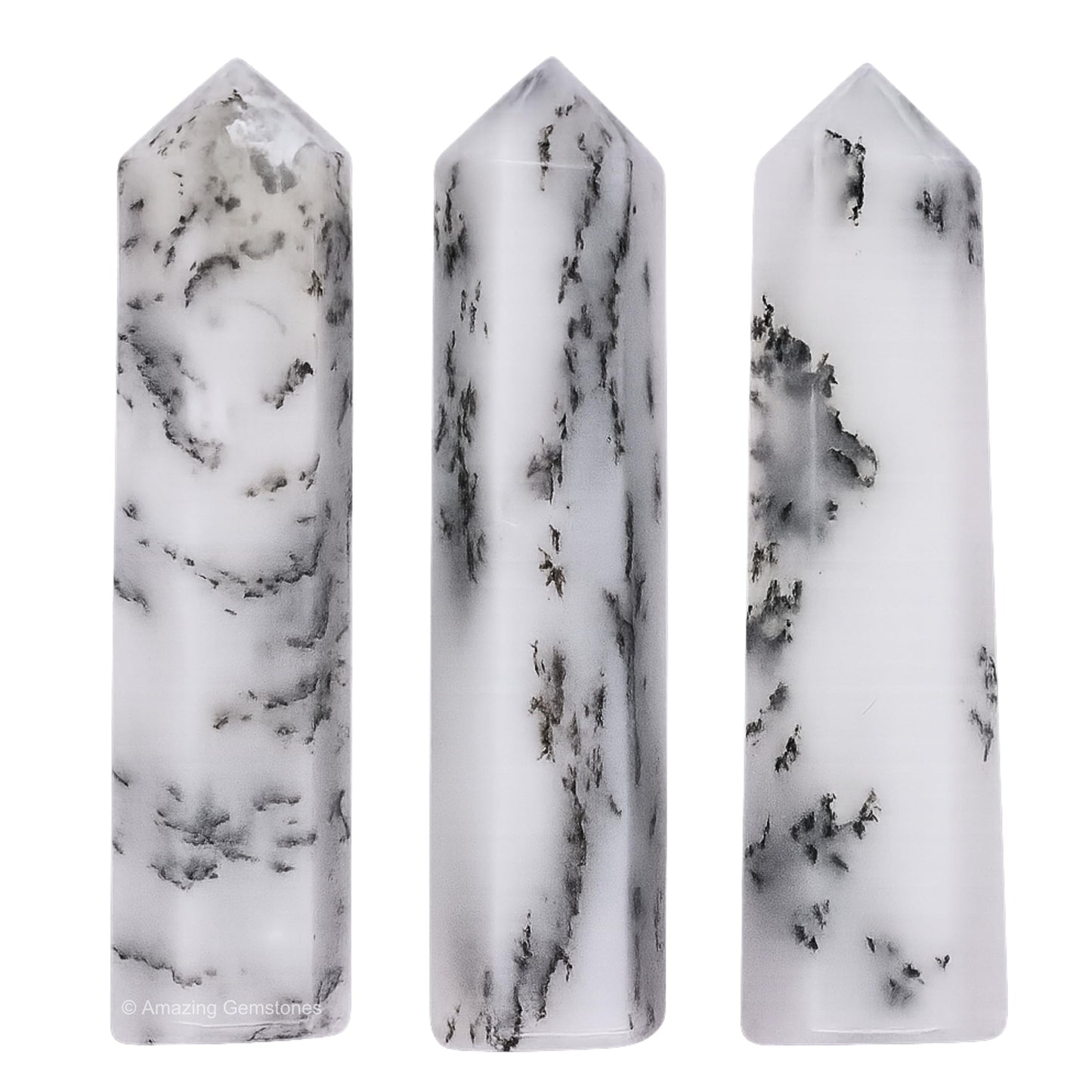 Amazing Gemstone Dendrite Opal Crystal Points Bulk Healing Crystals - Pack of 3 Single Terminated Healing Wand Point Bulk Crystals for Crafts, Crystal Grid, DIY Work - - Beginners Gift