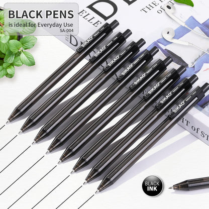Sikao Black Pens Bulk, 60 Pack Retractable Ballpoint Pens, Black Ink 1.0mm Medium Point, Smooth Writing No-Smear, Click Pens for Teachers, Students, Restaurant Servers School & Office Supplies