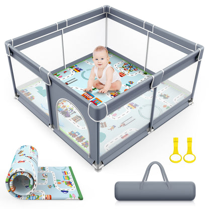 VANCLE Baby Playpen with Mat 50x50 Inch, Playpen for Babies and Toddlers, Playard for Kids Safety Play Yard Indoor & Outdoor Baby Fence Activity Center (50"x50", Gray)