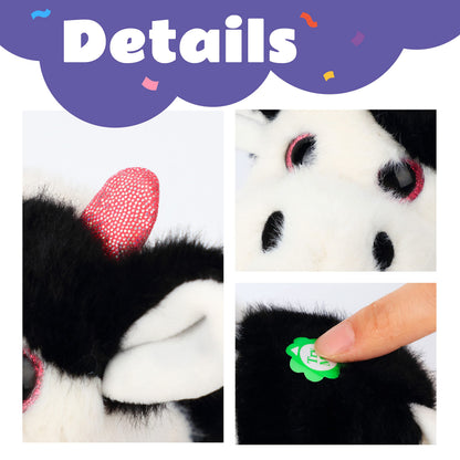 Cuteoy Walking Black Cow Stuffed Animal Speaking Moo Plush Cattle Electric Interactive Animated Plushies Toy for Girls Boys Birthday