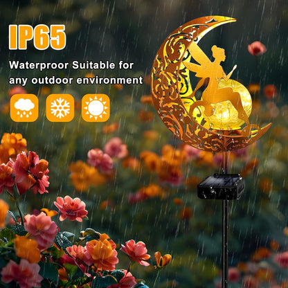 Solar Garden Lights Pathway Stake Lights Waterproof, Gift for Women Mom Grandma Wife Daughter, Moon Fairy Glass Globe with Angel Decor, Outdoor Decor Lights for Walkway, Yard, Lawn, Patio or Courtyard