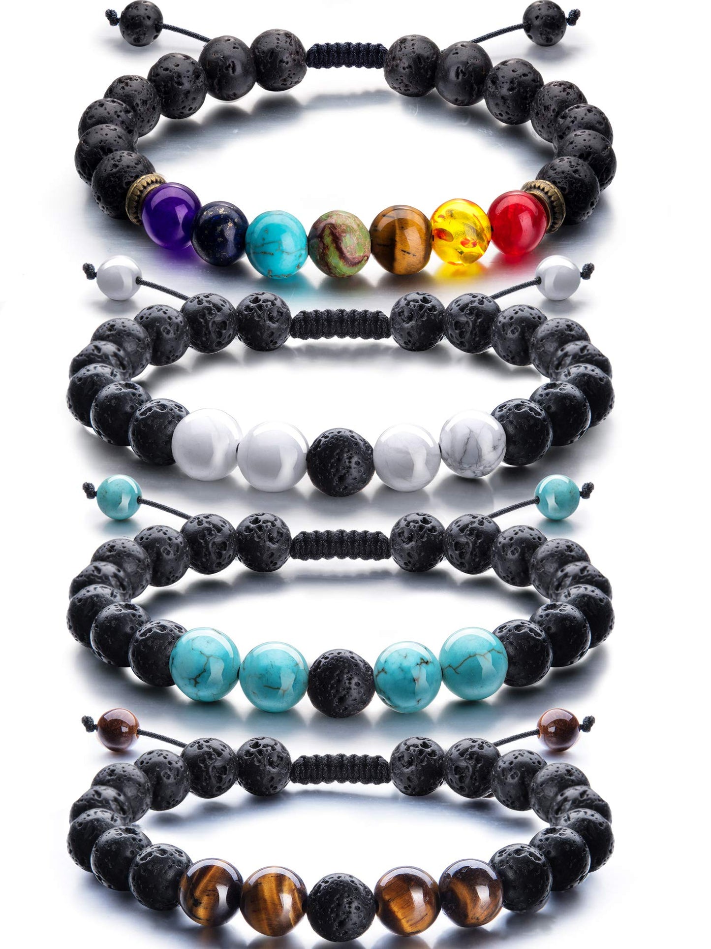 Tatuo 4 Pcs Lava Rock Bracelet for Men Bead Chakra Essential Oil Diffuser Bracelets Jewelry Gift(Style E)