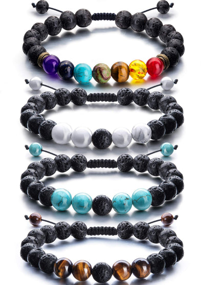 Tatuo 4 Pcs Lava Rock Bracelet for Men Bead Chakra Essential Oil Diffuser Bracelets Jewelry Gift(Style E)